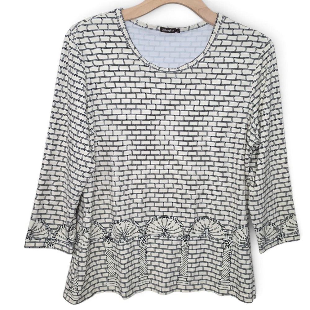 J. McLaughlin Top Womens XL Catalina Cloth Shirt Grecian Brick Column Print